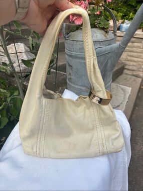 Jimmy Choo Cream Leather Shoulder Bag with Gold Ring Detail